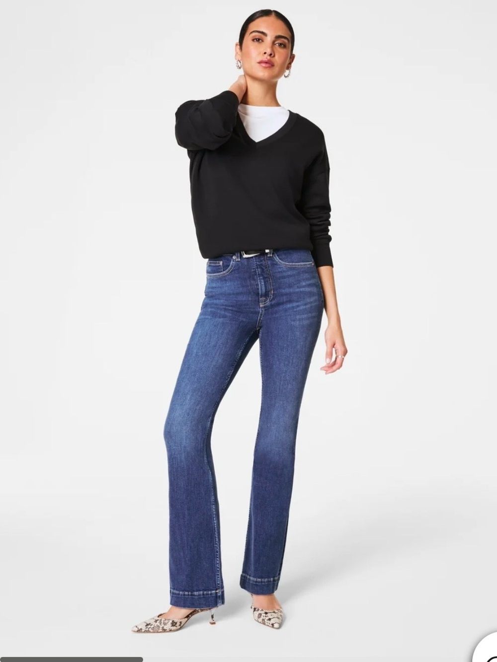 SPANX Flare Jeans in Deep Blue Wash